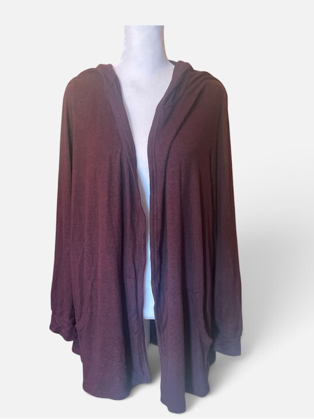 Premise Burgundy Hooded Open Front Cardigan with Pockets - XL